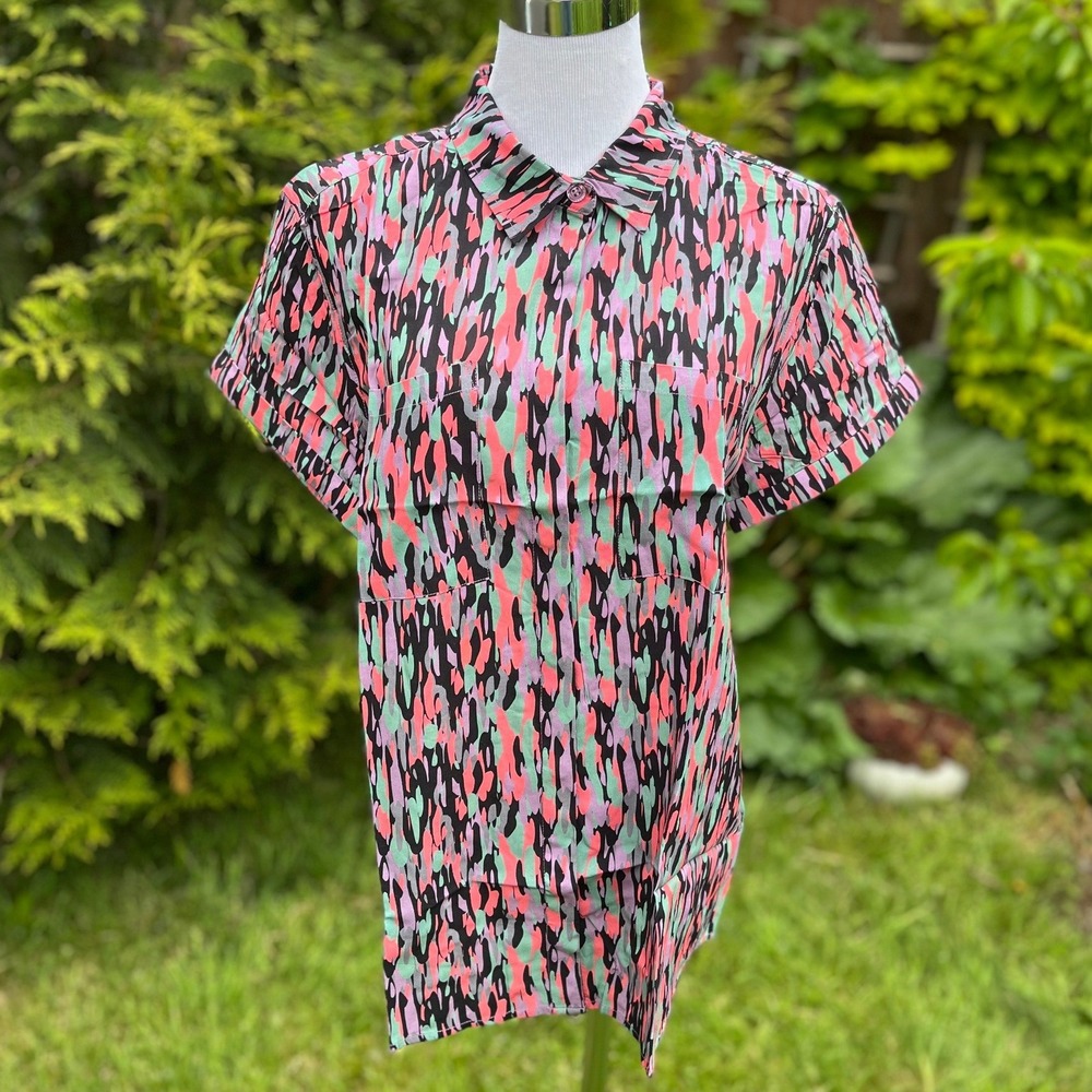 Wildfang The Empower SS Button Up Shirt Abstract Multi Color Rayon WN8600 Small - Picture 1 of 7